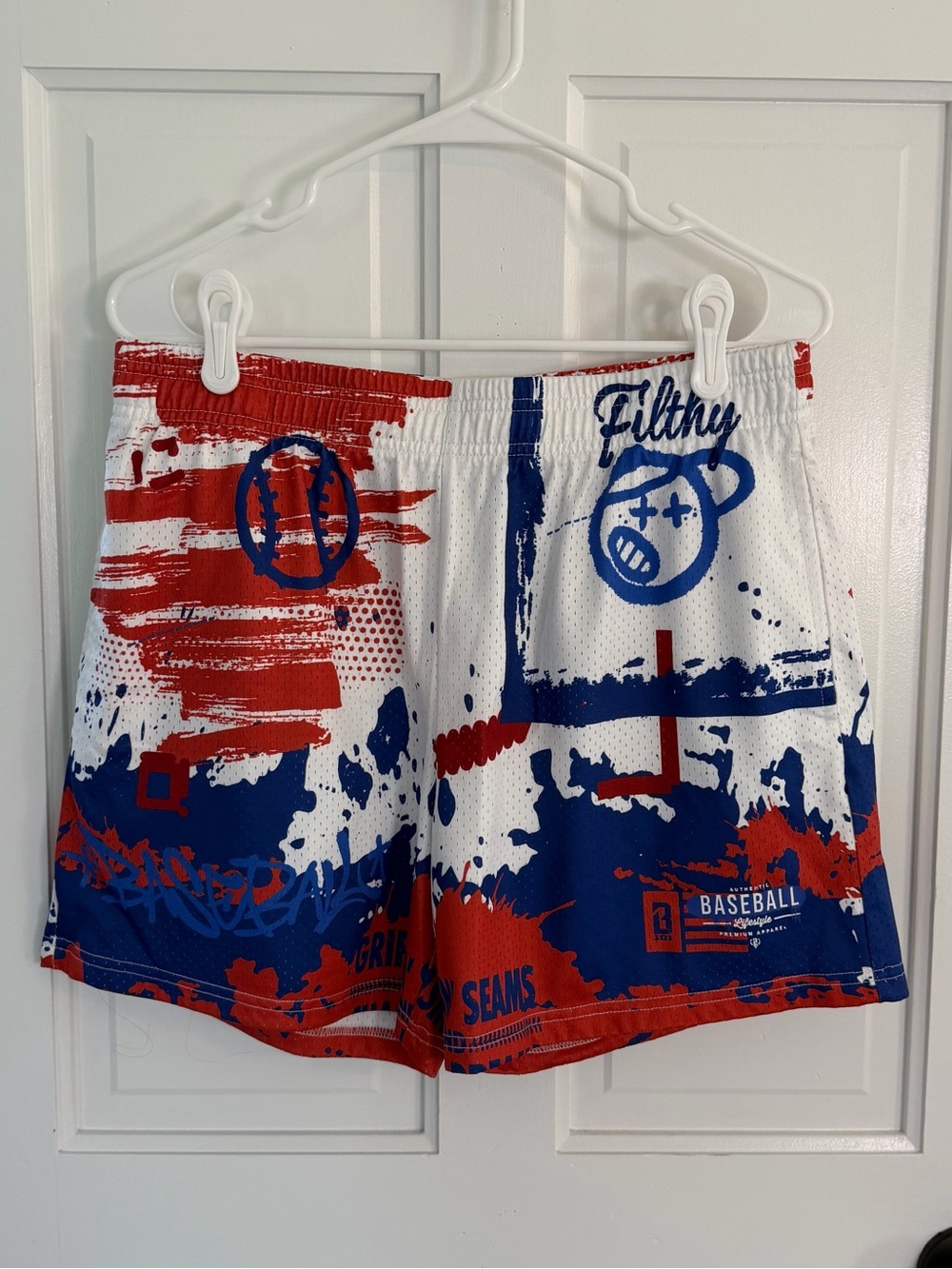 Baseball Lifestyle 101 Graffiti USA Mesh Shorts Men’s M Red White Blue